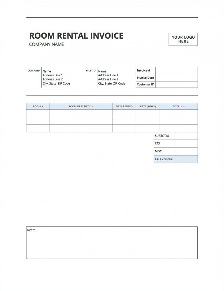 Room Rental Invoice Template preview