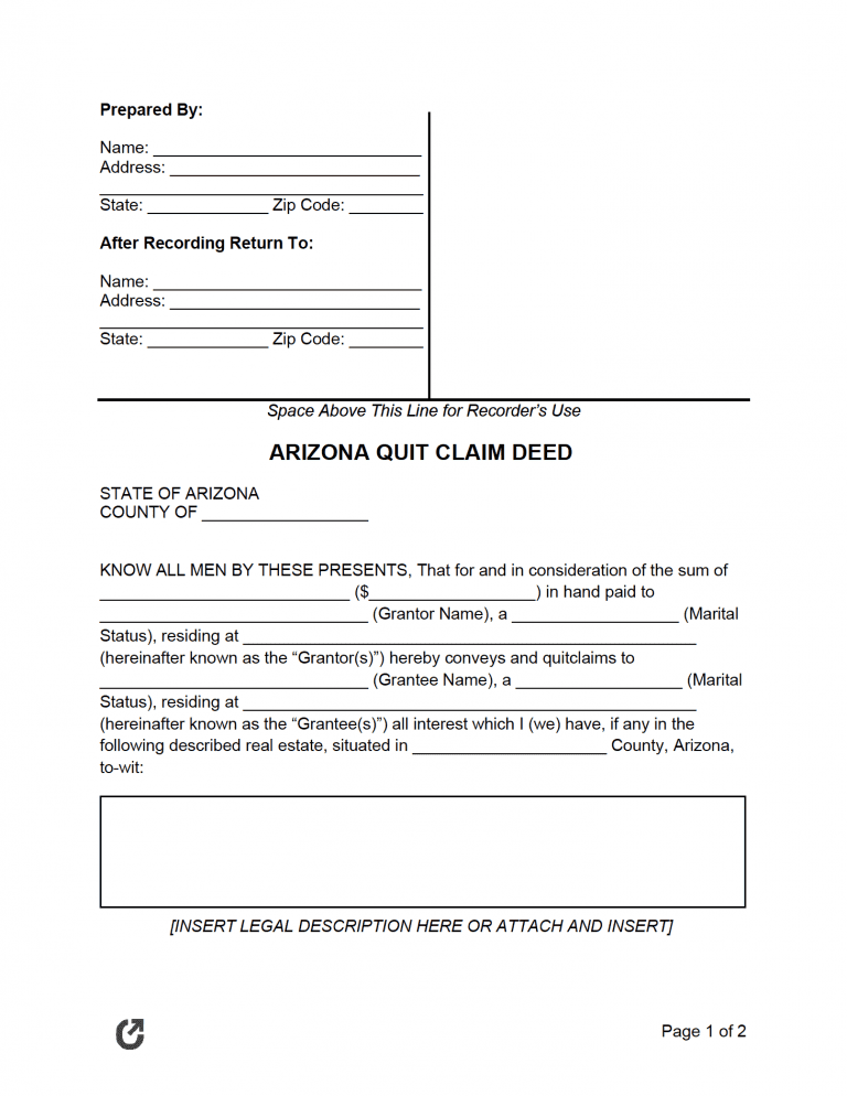 Arizona Quit Claim Deed Form preview