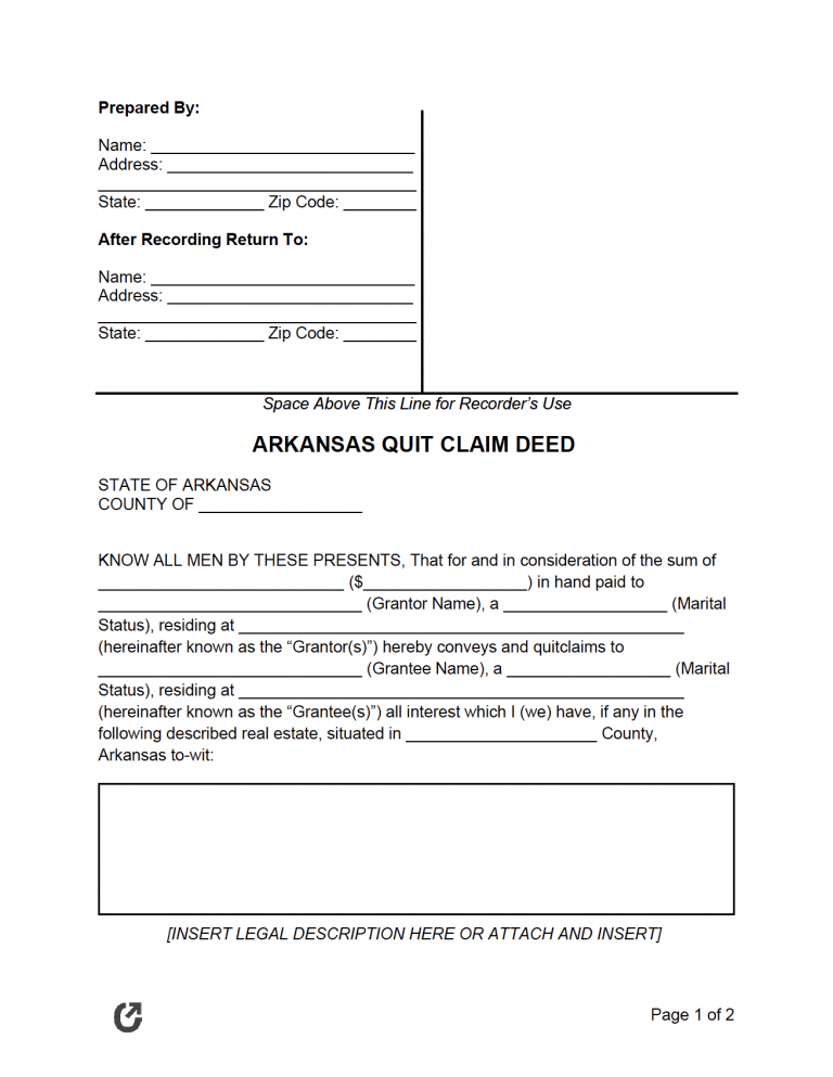 Arkansas Quit Claim Deed Form preview