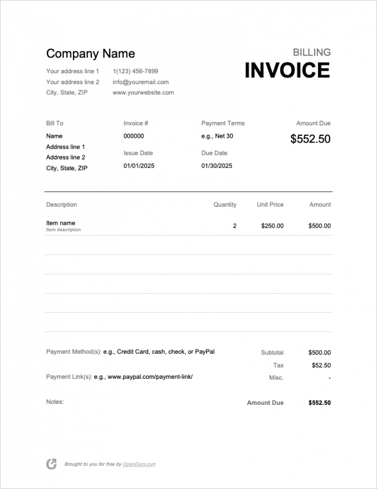 Billing Invoice Template preview