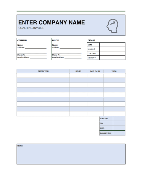 Coaching Invoice Template preview