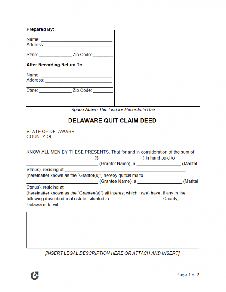 Delaware Quit Claim Deed Form preview