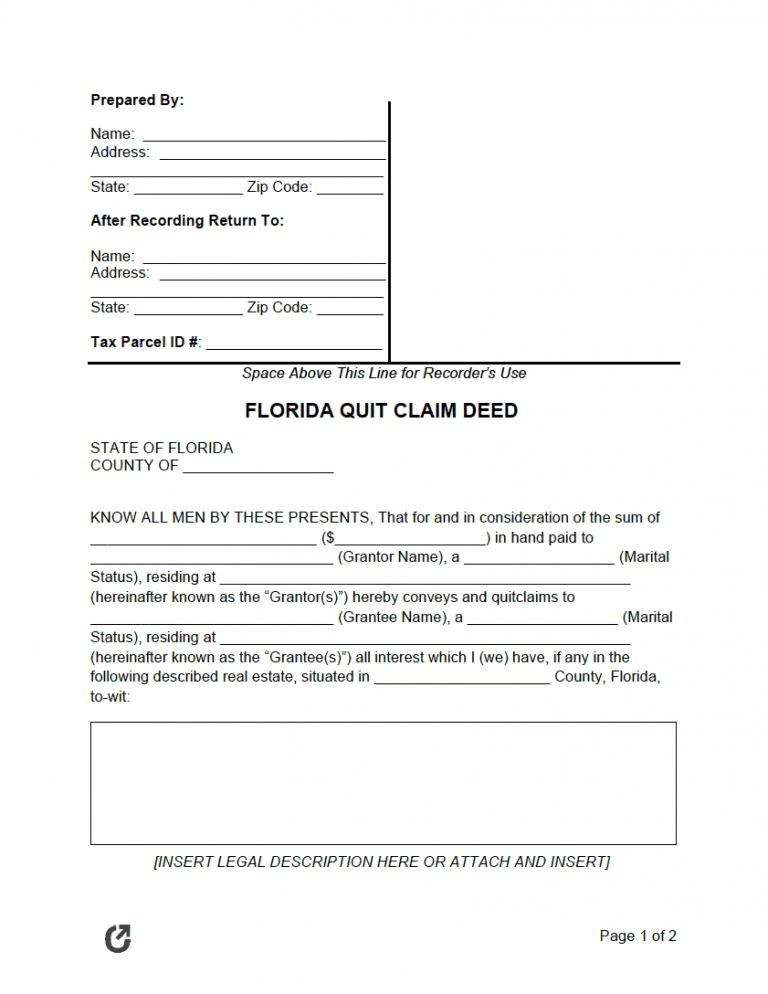 Florida Quit Claim Deed Form preview