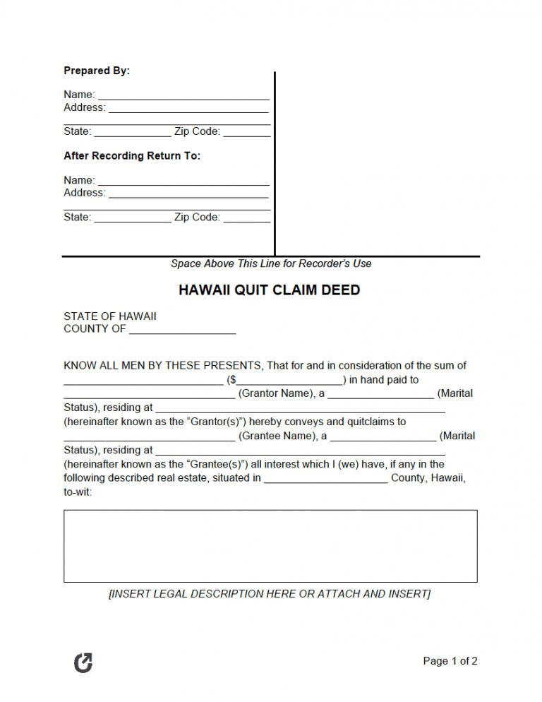 Hawaii Quit Claim Deed Form preview