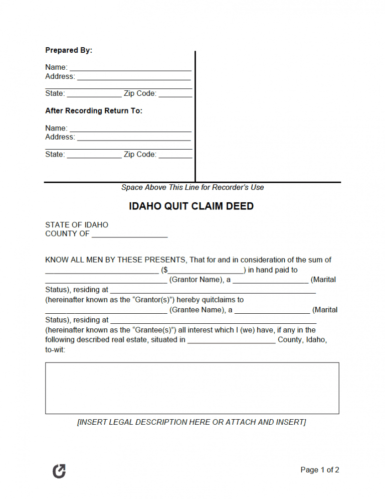 Idaho Quit Claim Deed Form preview