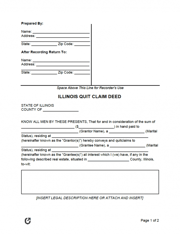 Illinois Quit Claim Deed Form preview