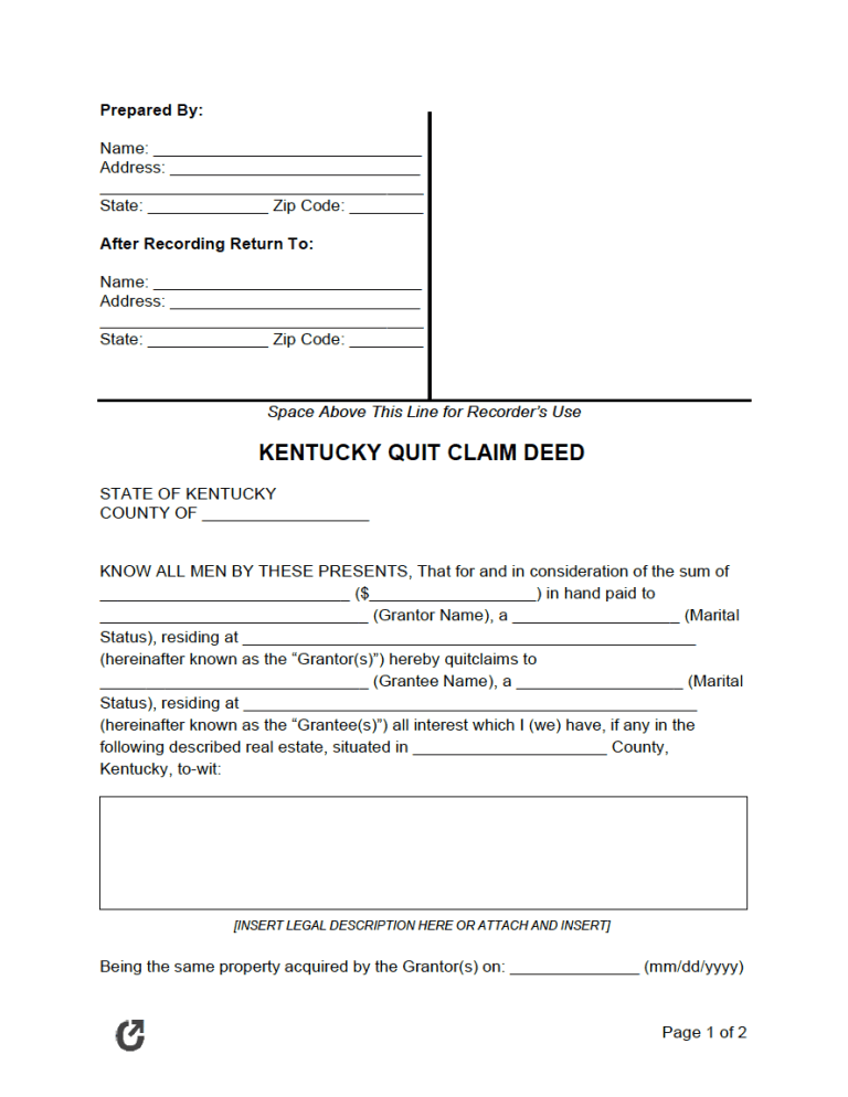 Kentucky Quit Claim Deed Form preview