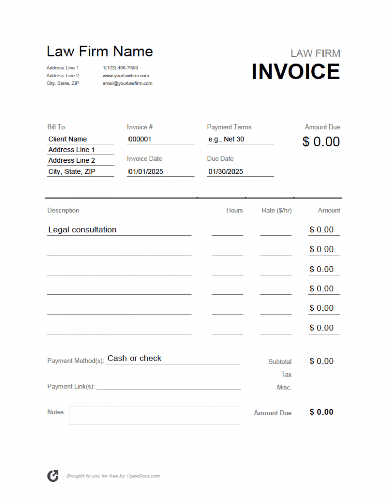 Law Firm Invoice Template preview