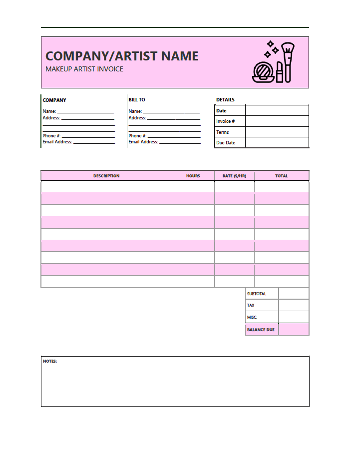 Makeup Artist Invoice Template preview