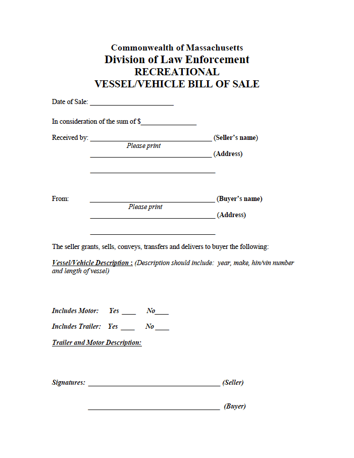 Massachusetts Bill of Sale Forms (5) preview