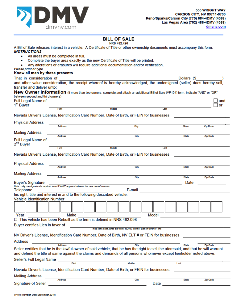 Nevada Bill of Sale Forms (5) preview