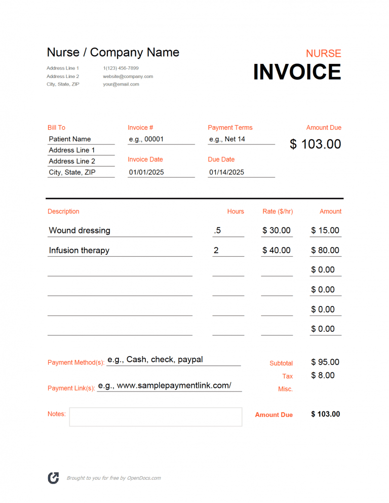 Nurse Invoice Template preview