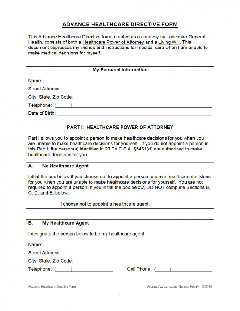 Pennsylvania Advance Directive Form preview