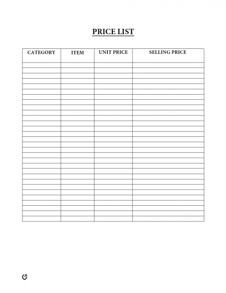 Price List Templates preview