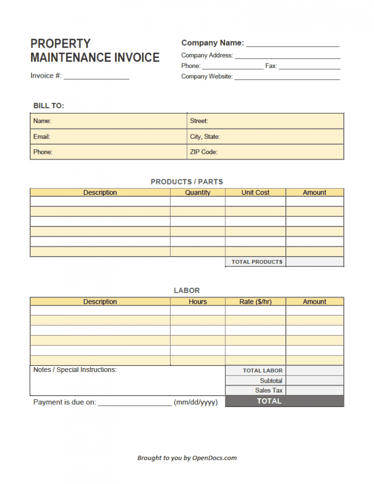 Property Maintenance Invoice Template preview