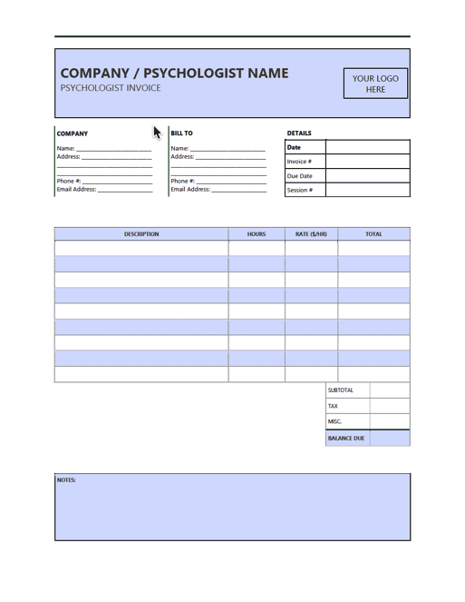 Psychologist Invoice Template preview